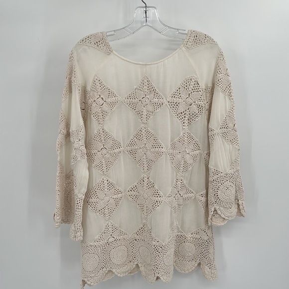 Free People Ivory Lace Crochet Patchwork Tunic Shirt Size Medium - Picture 3 of 11